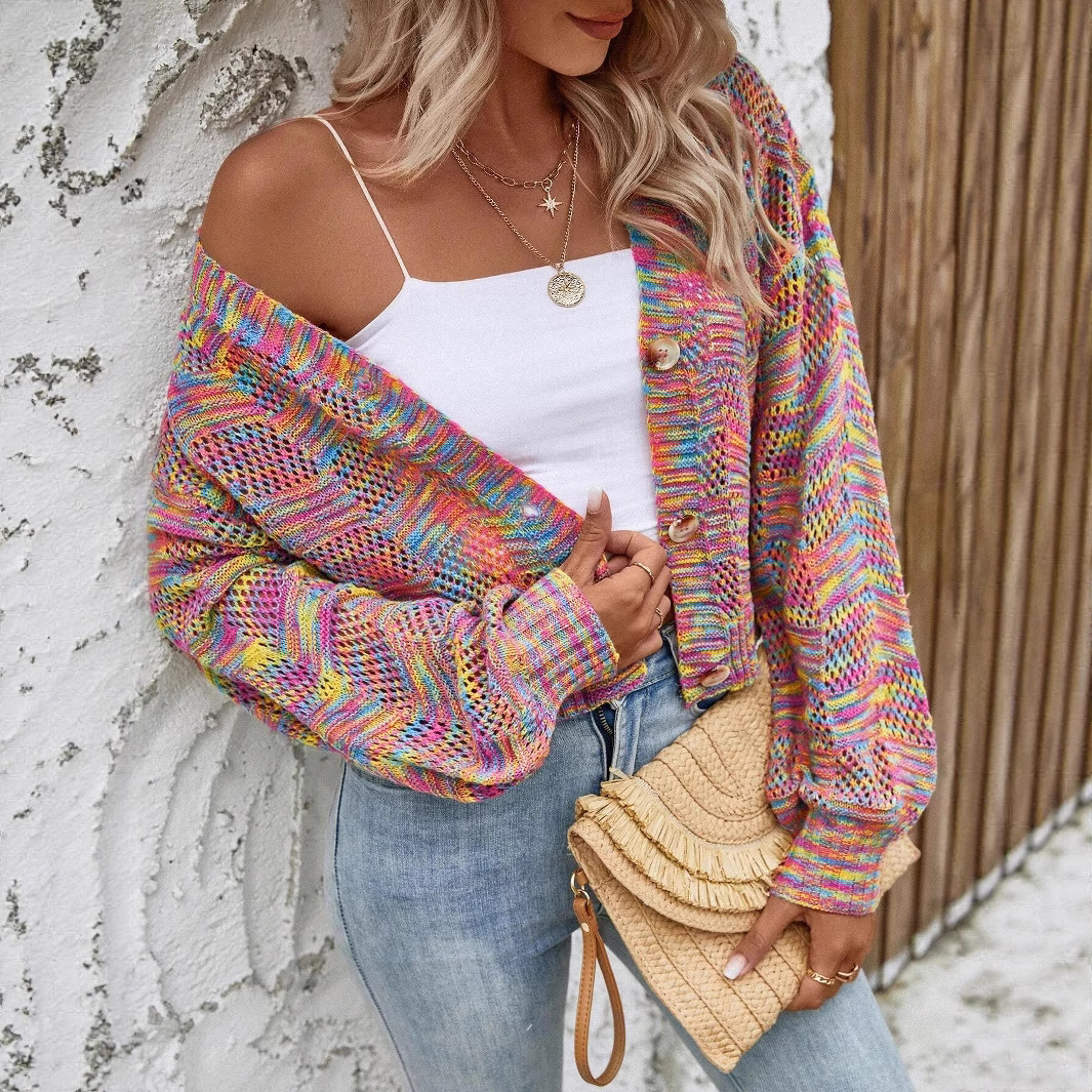 Women's French Colorful Vintage Cardigan Knit Sweater
