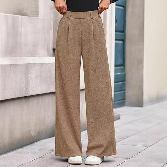 Ribbed Wide-Leg Straight Pants for Women Casual Commute
