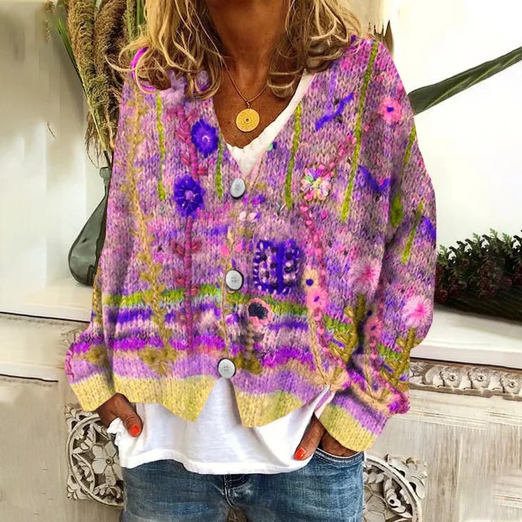 3D Print Open-Front Cardigan Soft Knit Sweater Coat