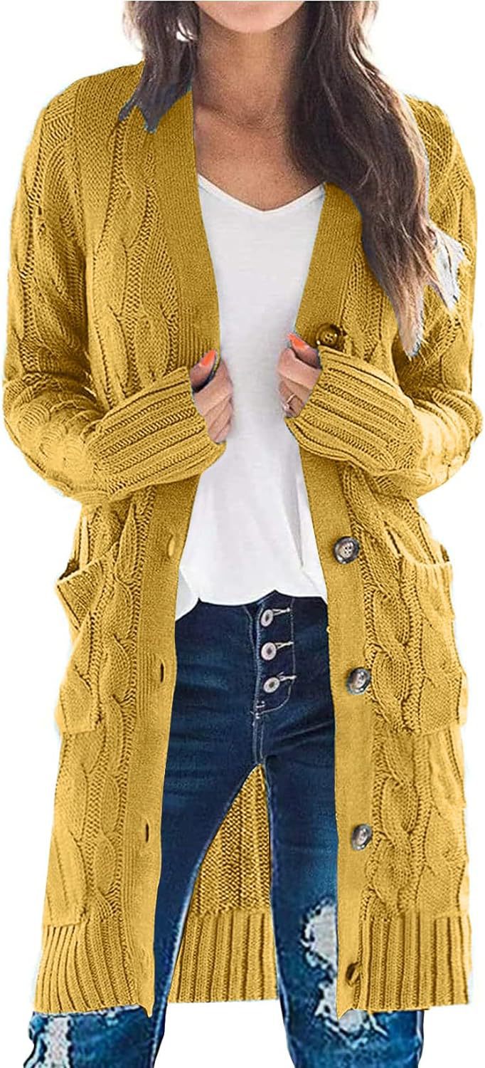 Solid Cable-Knit Long Cardigan with Pockets
