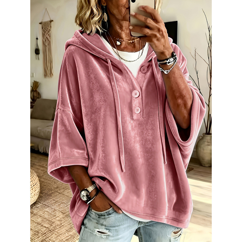 Women's Solid Velvet 3/4 Sleeve Top