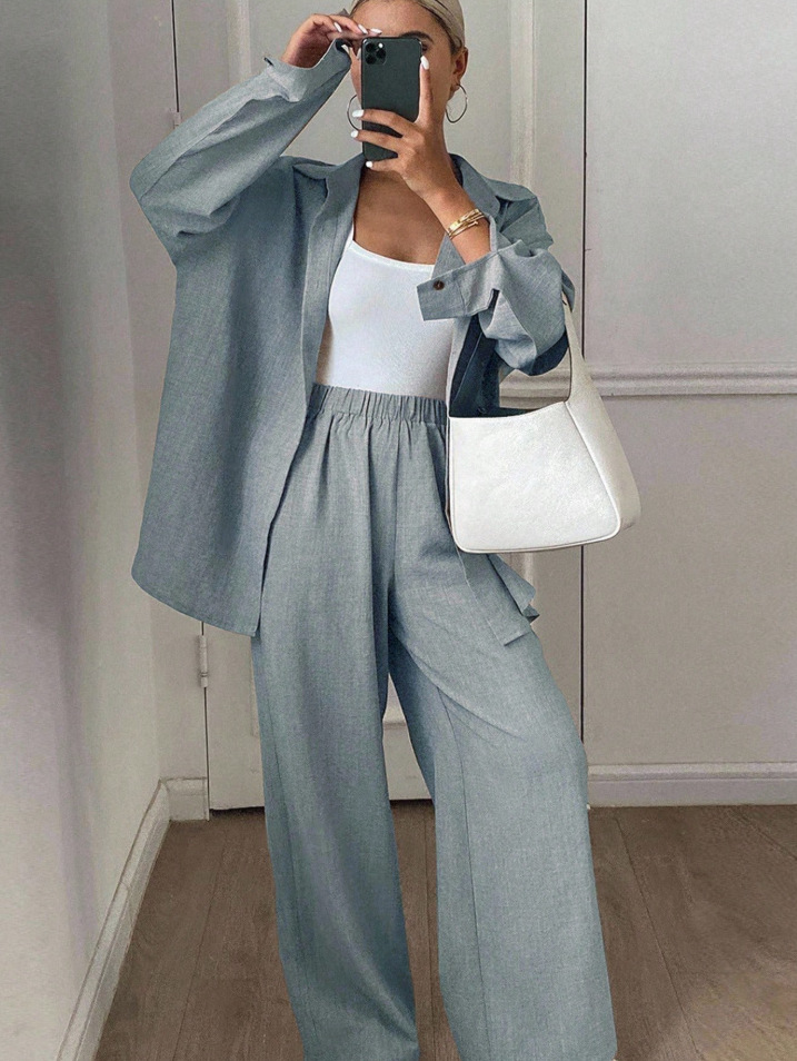 Casual Cotton-Linen Long-Sleeve Shirt and Pants Two-Piece Set