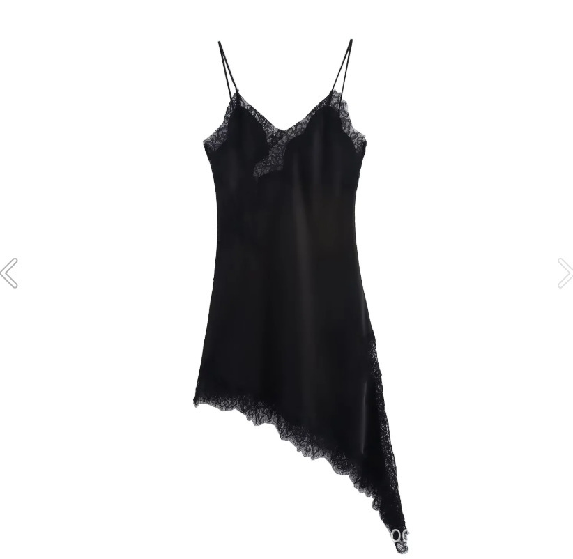Women's Lace Asymmetric Dress with Deep V-Neck Sleeveless Slim Fit