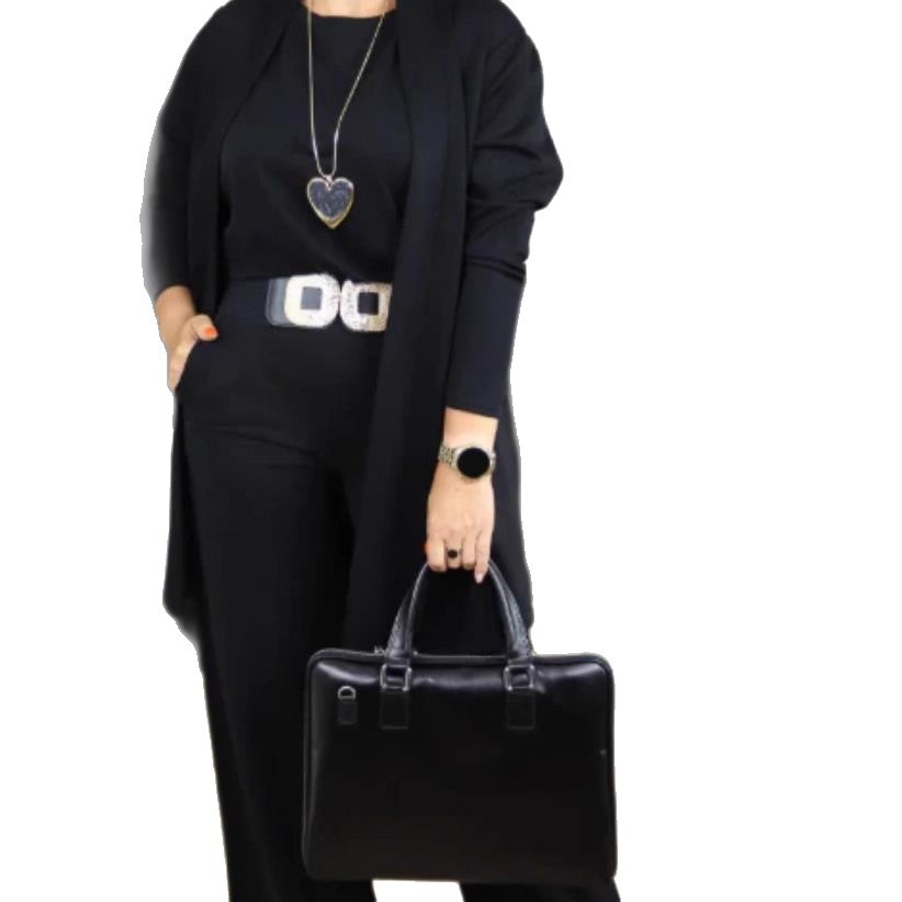 Women's Solid Color Elegant Commuter Long Sleeve Cardigan Hoodie Wide Leg Pants 3-Piece Set