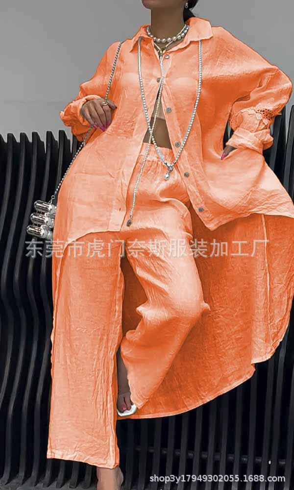 Women's Asymmetrical Hem Long Sleeve Top and Pants Set