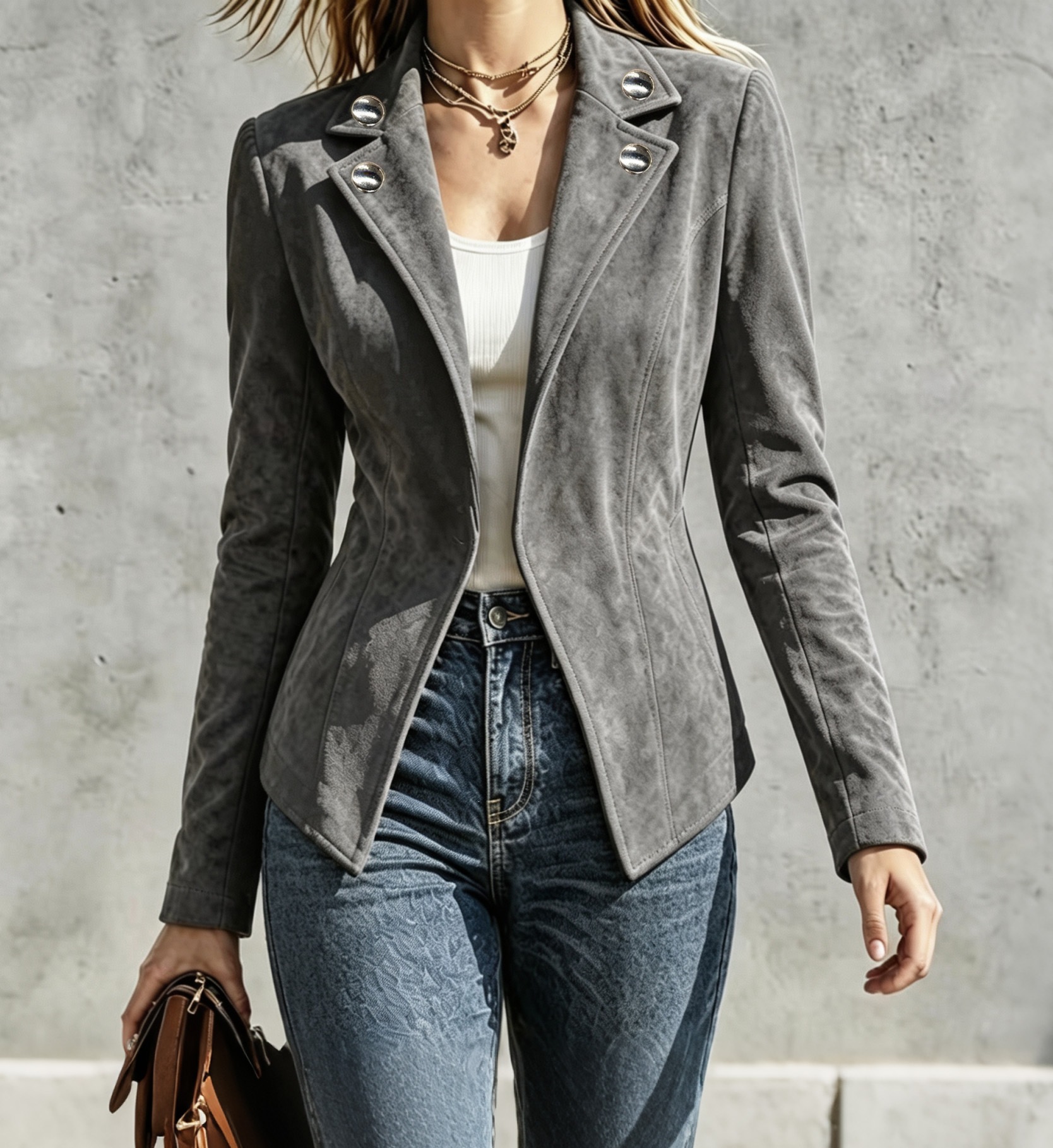Women's Retro Faux Suede Slim Fit Button Lapel Long Sleeve Jacket