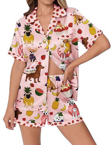 Cuban Collar Animal Print Short Sleeve Women's Set