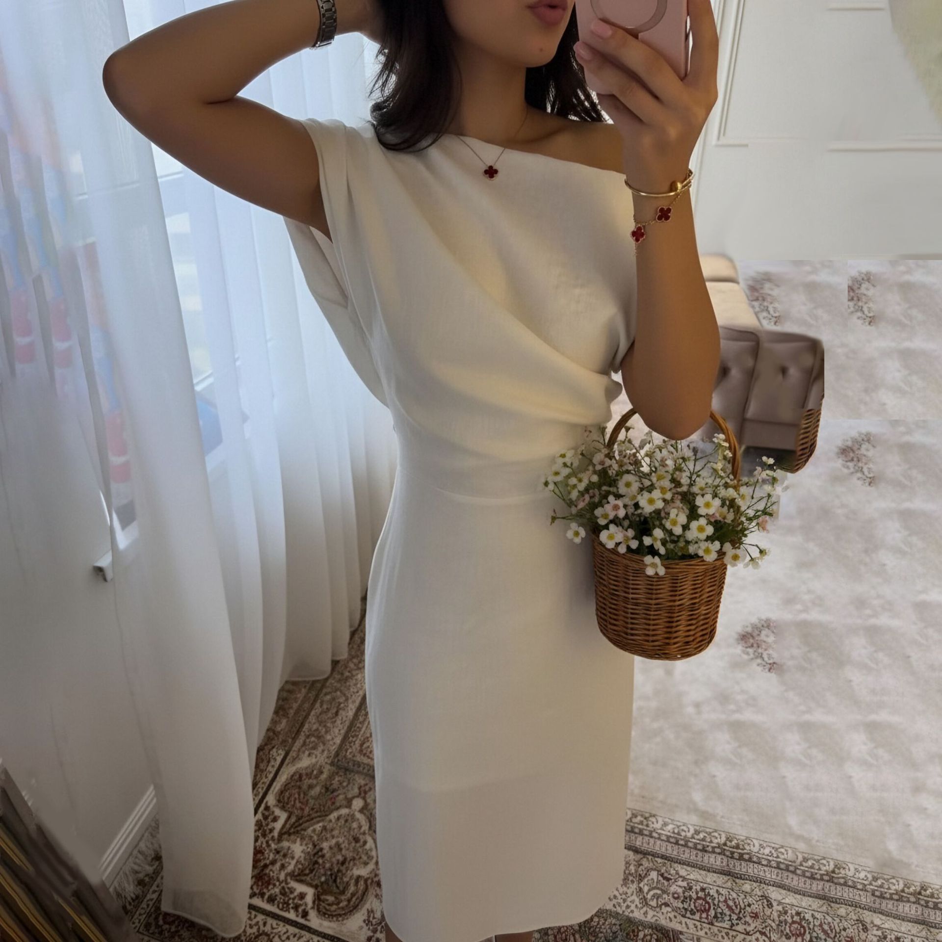 Slim-Fit Elegant Solid French Long Dress