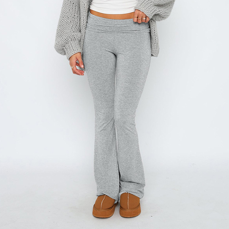 Women's Solid Color Slim Fit Low Waist Flare Pants Two-Piece Set