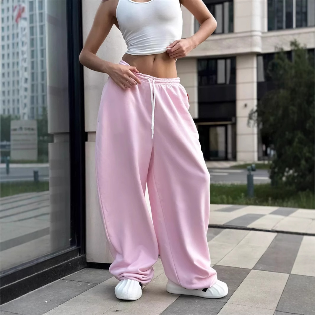 Women's Y2K Streetwear Lace-Up Wide-Leg Pants with Cinched Waist