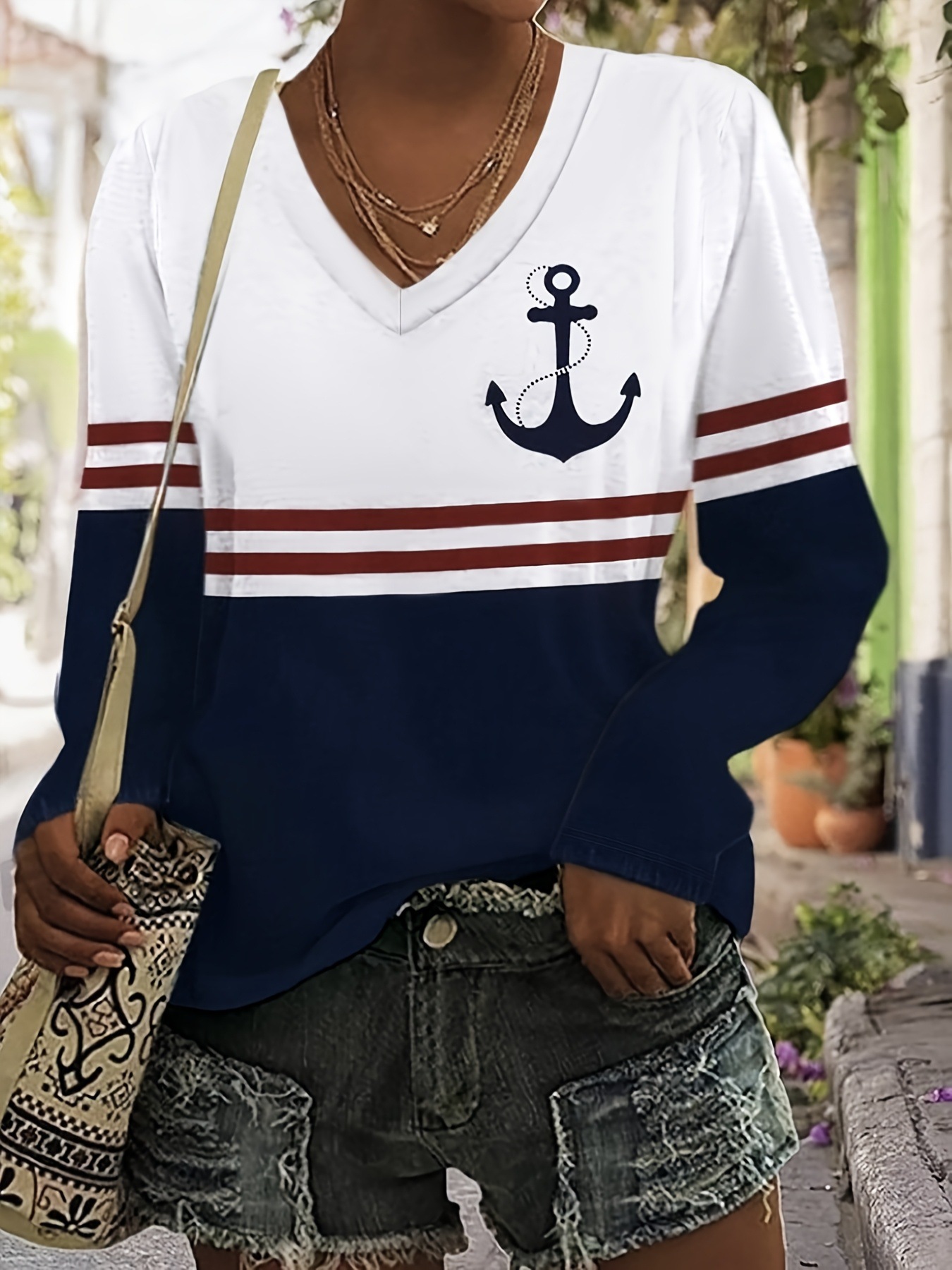 Bohemian Floral V-Neck Long-Sleeve Loose Casual T-Shirt