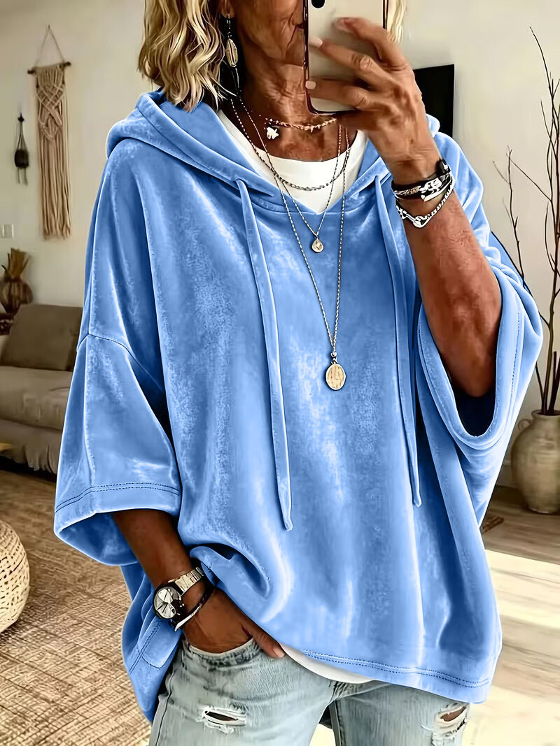Women's Solid Velvet Hooded Sweatshirt Pullover
