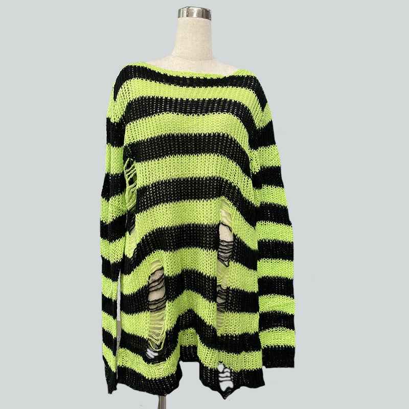 Mohair-Blend Striped Oversized Pullover Sweater Women's Mid-Length Knit
