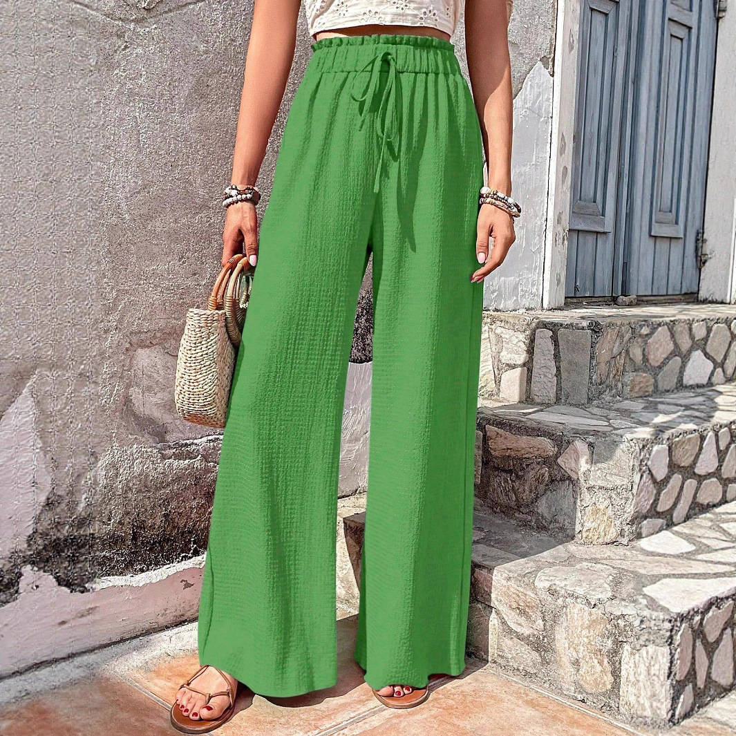 Bubble Plaid Wide-Leg Casual Pants for Women
