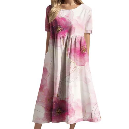 Women's Floral Print Casual A-Line Midi Dress with 3D Digital Print