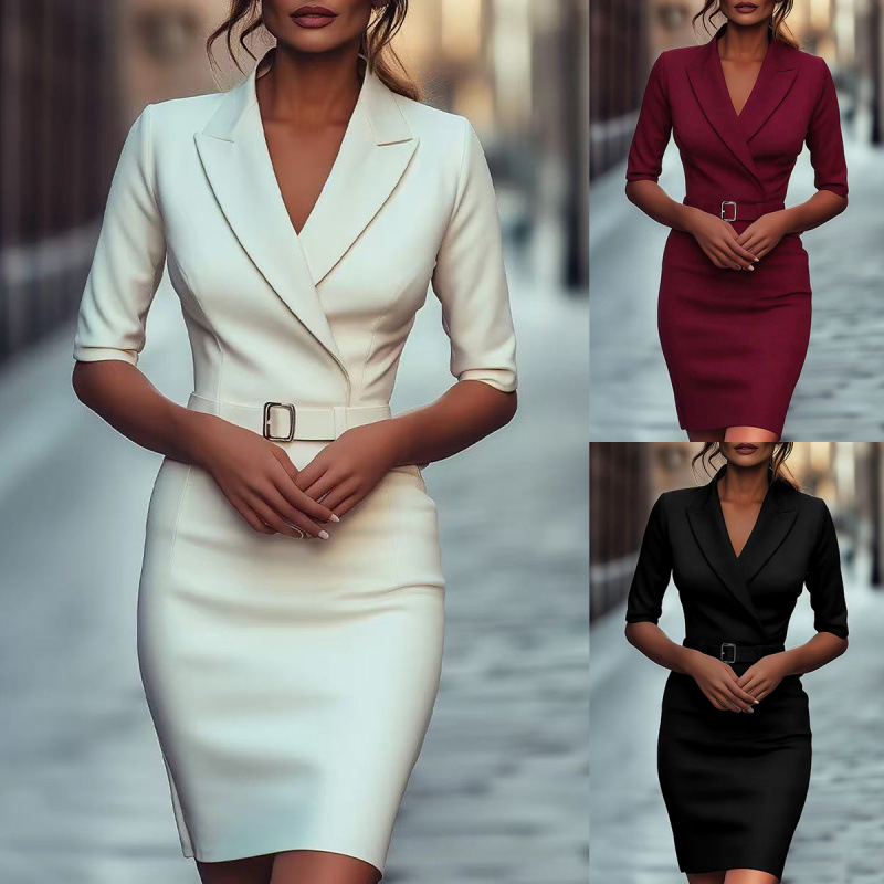 Tie-Waist Bodycon Knit Dress with High Neck and Flutter Sleeves
