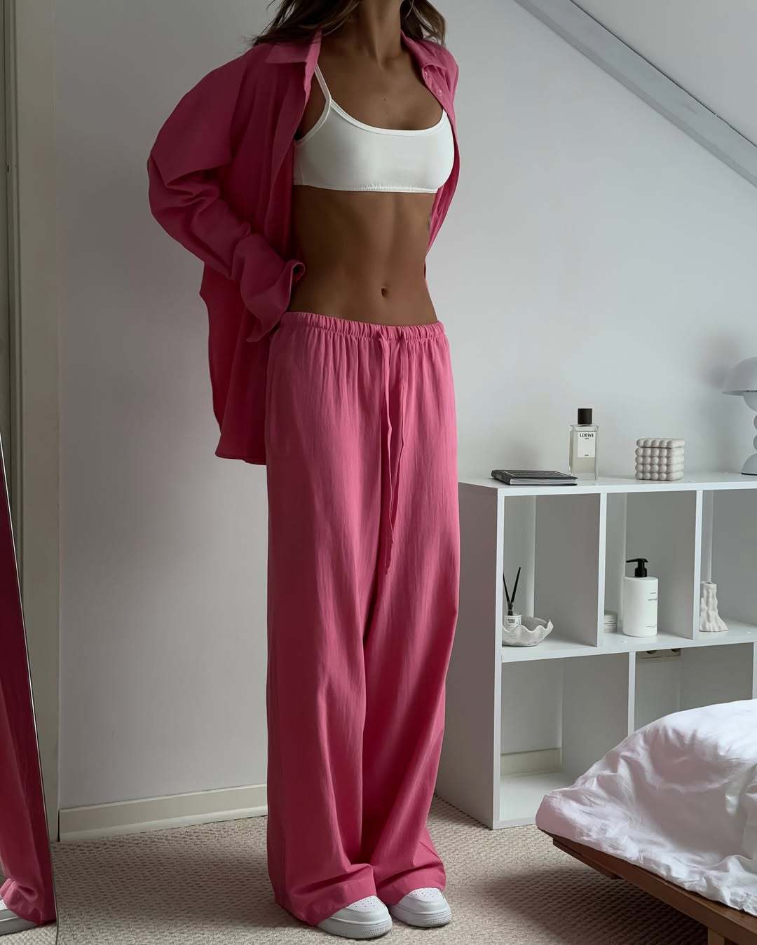 Women's Casual Two-Piece Set Solid Short-Sleeve Shirt & Elastic Waist Pants