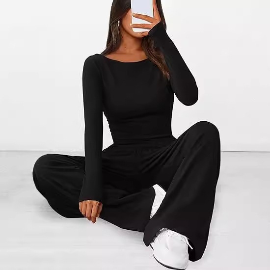 Asymmetric Long Sleeve T-Shirt & Wide Leg Pants Set