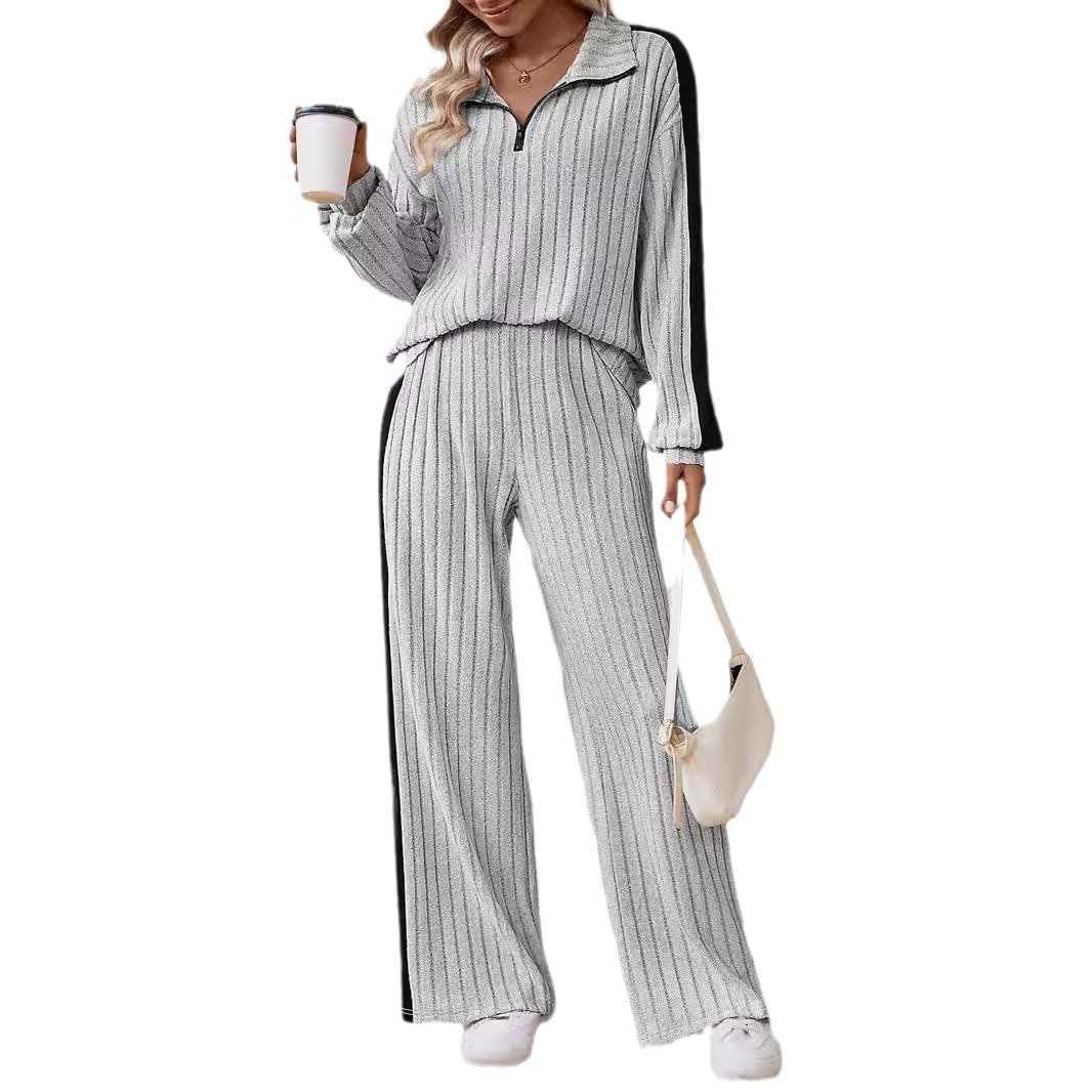 Women's Plus Size Casual Two-Piece Sweatshirt and Wide-Leg Pants Set