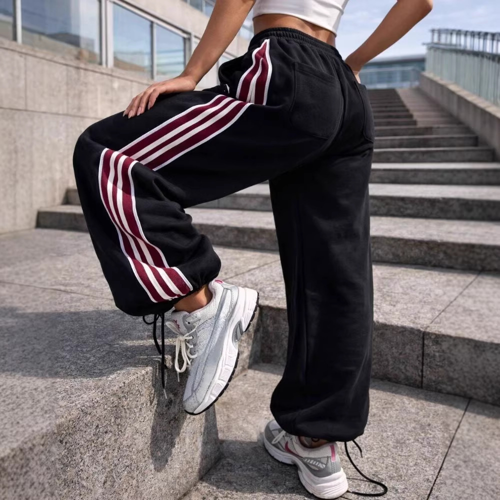 Women's American-Style Wide-Leg Jogger Pants with Drawstring