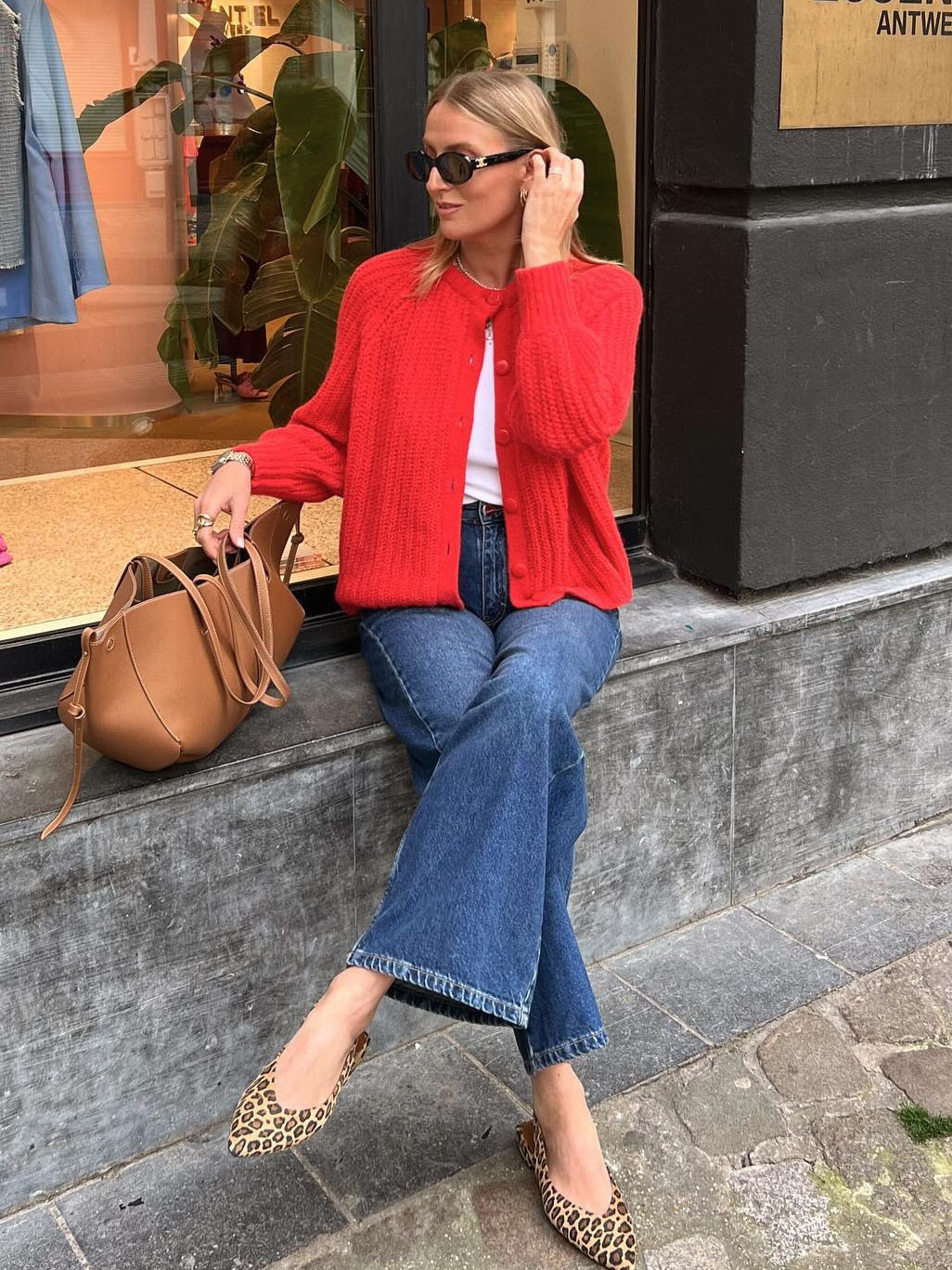 Women's Solid Knit Cardigan Round Neck Long Sleeve Loose Fit