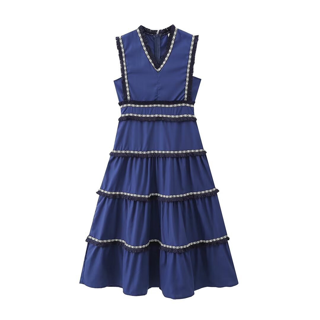 Women's Color-Block Layered Fringe Dress