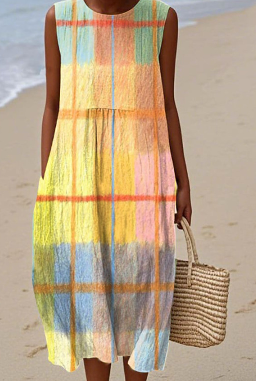 Floral Print Sleeveless Round Neck Loose Midi Dress