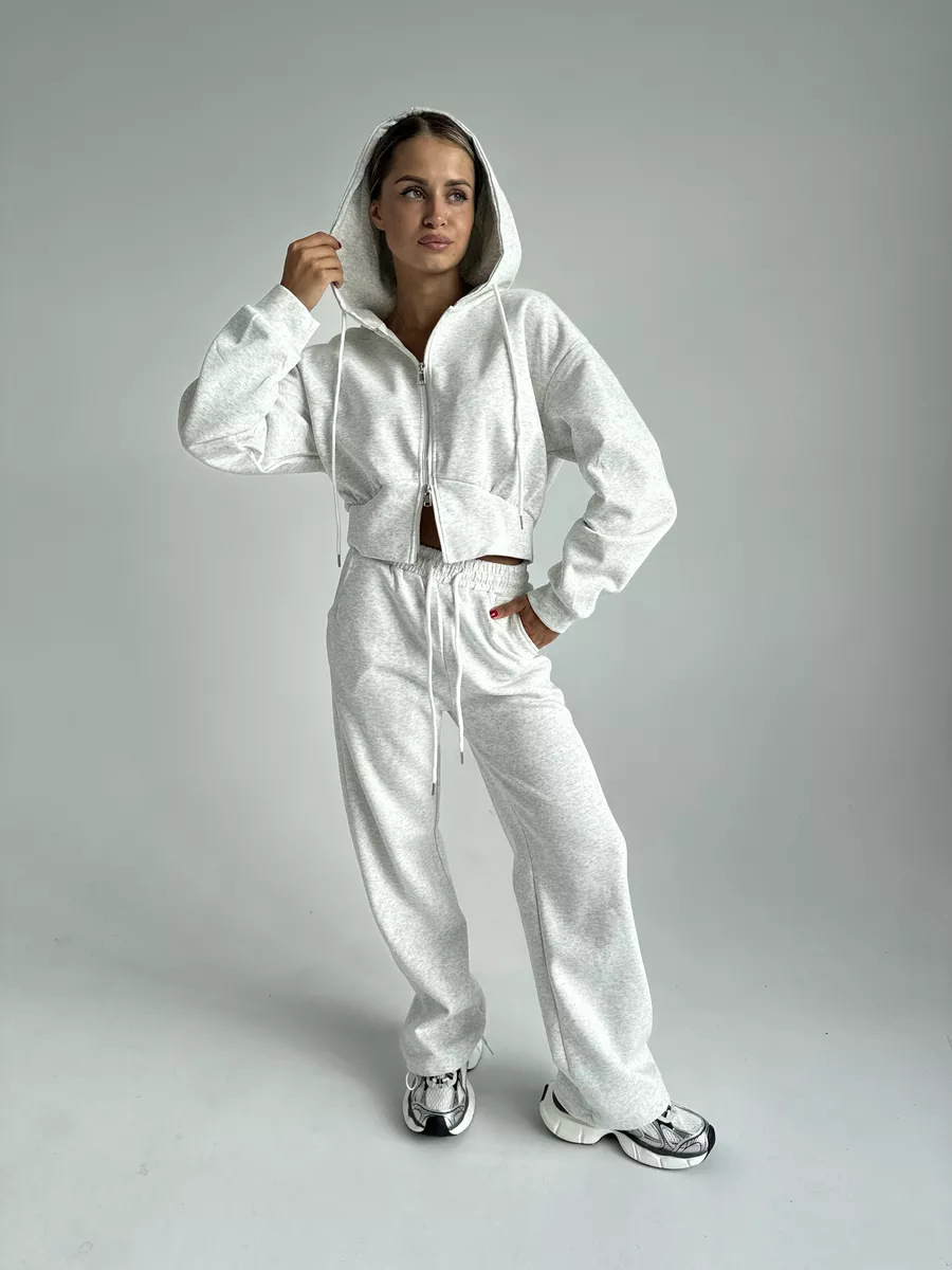 Women's Cotton Blend Zip-Up Hoodie and Drawstring Pants Two-Piece Set