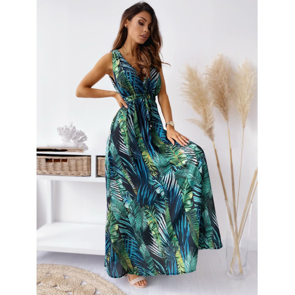 Women's Backless Printed Tie-Waist Maxi Dress