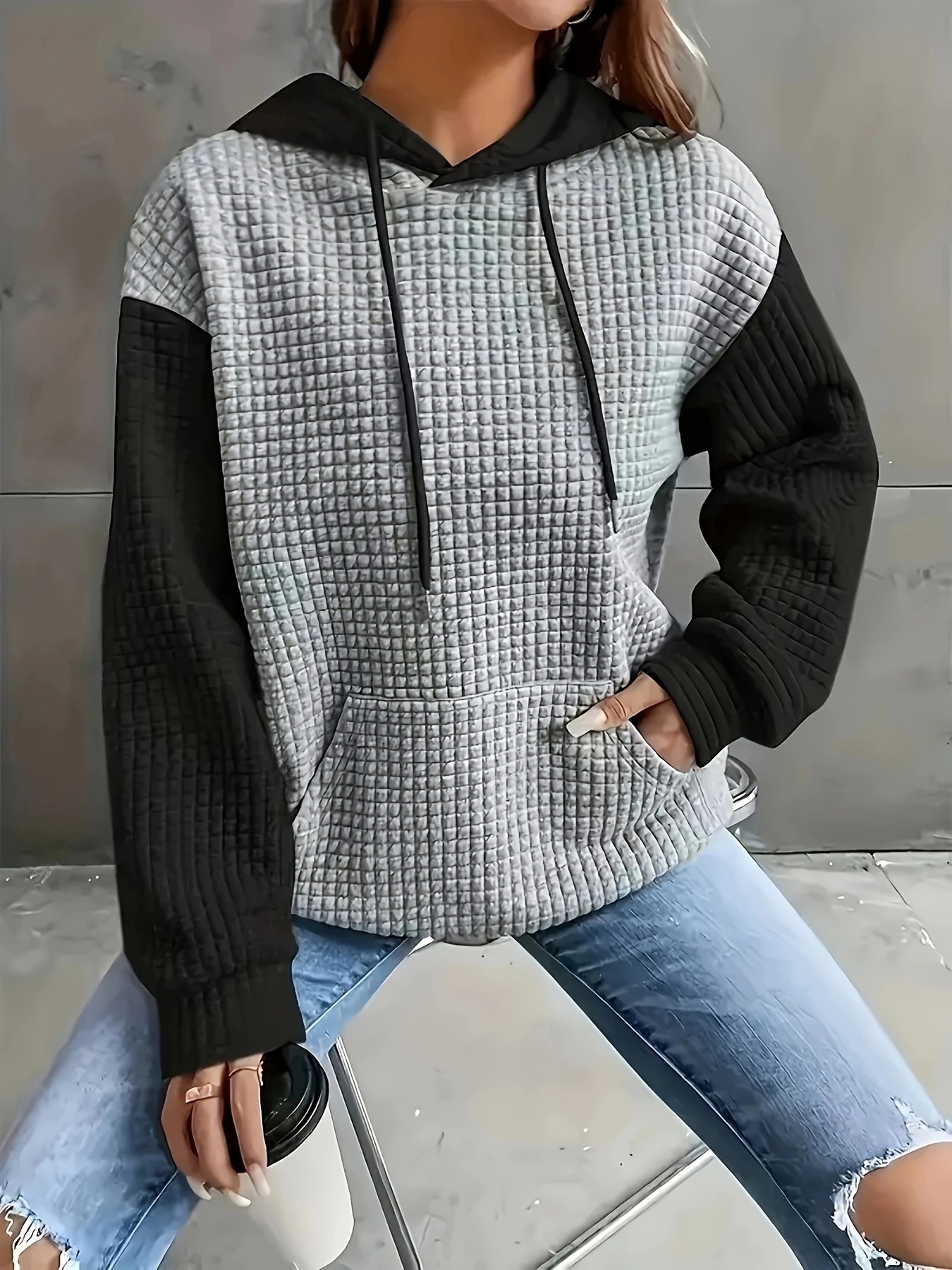 Color Block Patchwork Pullover Hoodie for Women