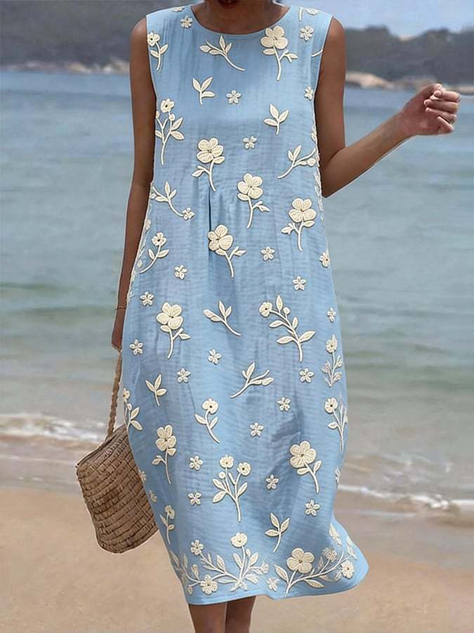 Women's Vintage Patterned Sleeveless Midi Dress