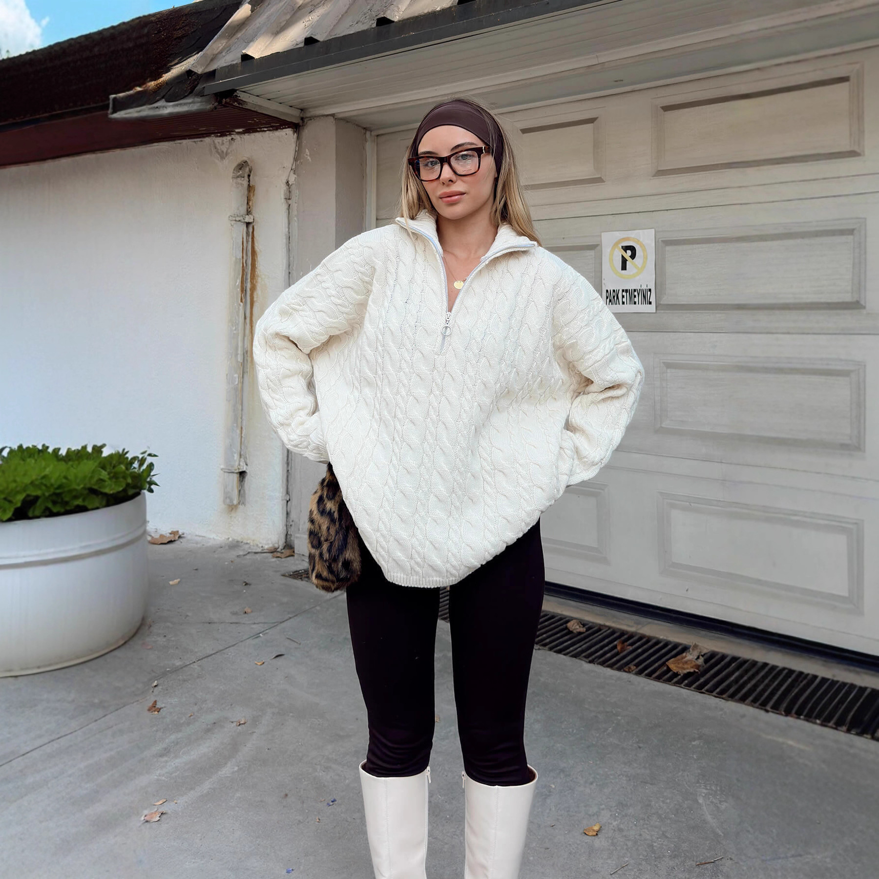 Half-Zip Knit Pullover Sweater with Collar