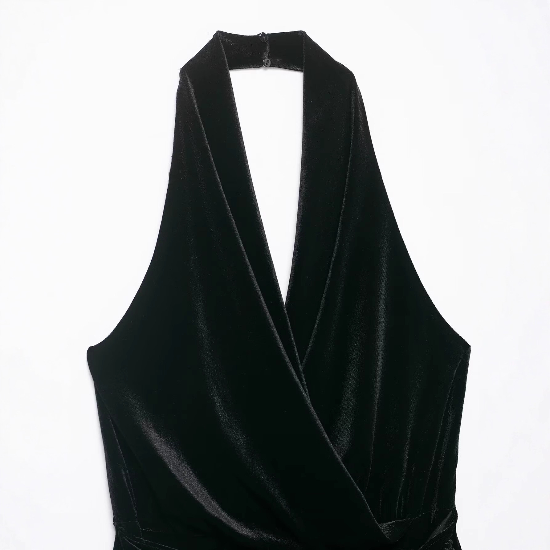 Elegant Fringe Velvet Short Dress with V-Neck and High Waist
