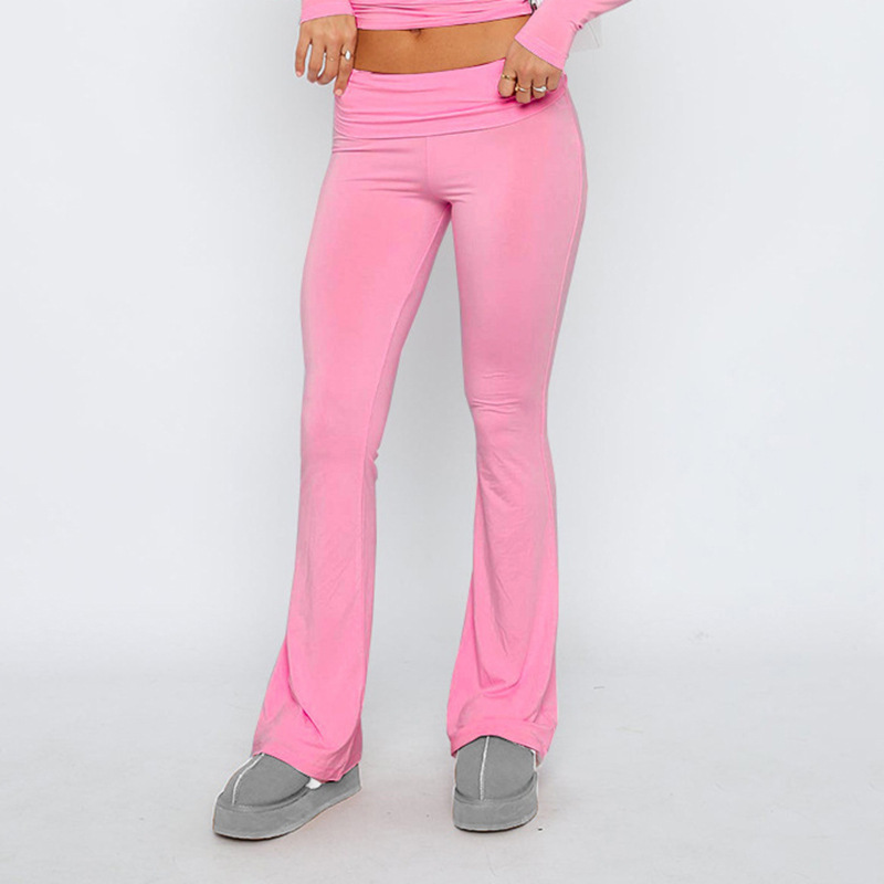 Women's Solid Color Slim Fit Low Waist Flare Pants Two-Piece Set