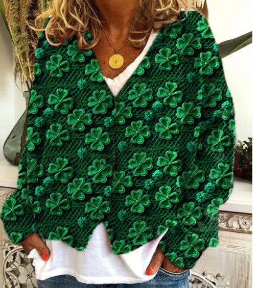 Abstract Print Open-Front Cardigan Sweater