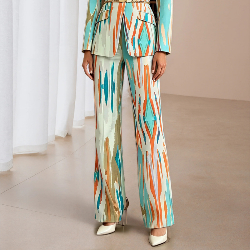 Women's Printed Blazer and Pants Set Long Sleeve Two-Piece Suit