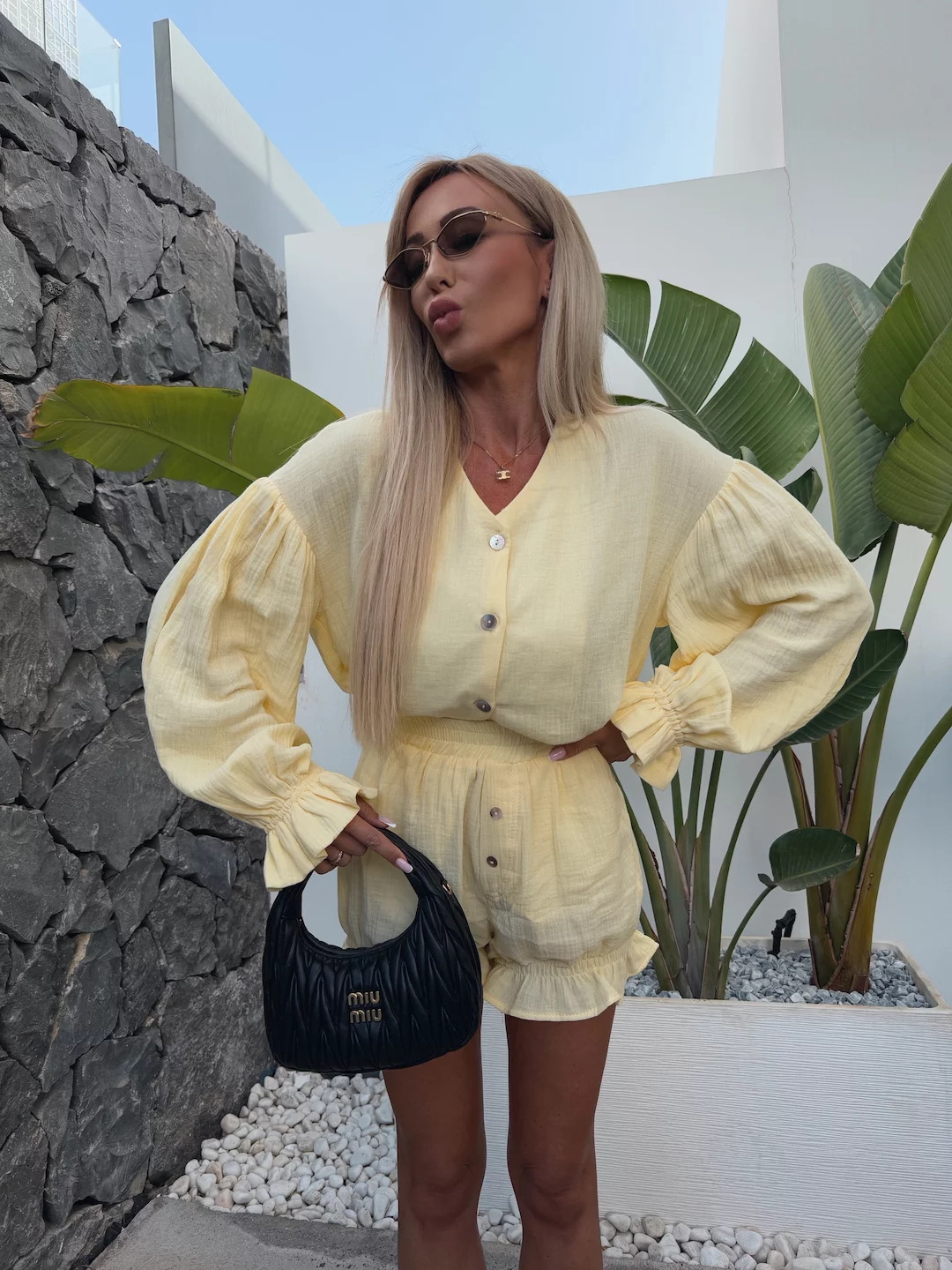 Women's Solid Color Flared Sleeve Cardigan and Shorts Two-Piece Set