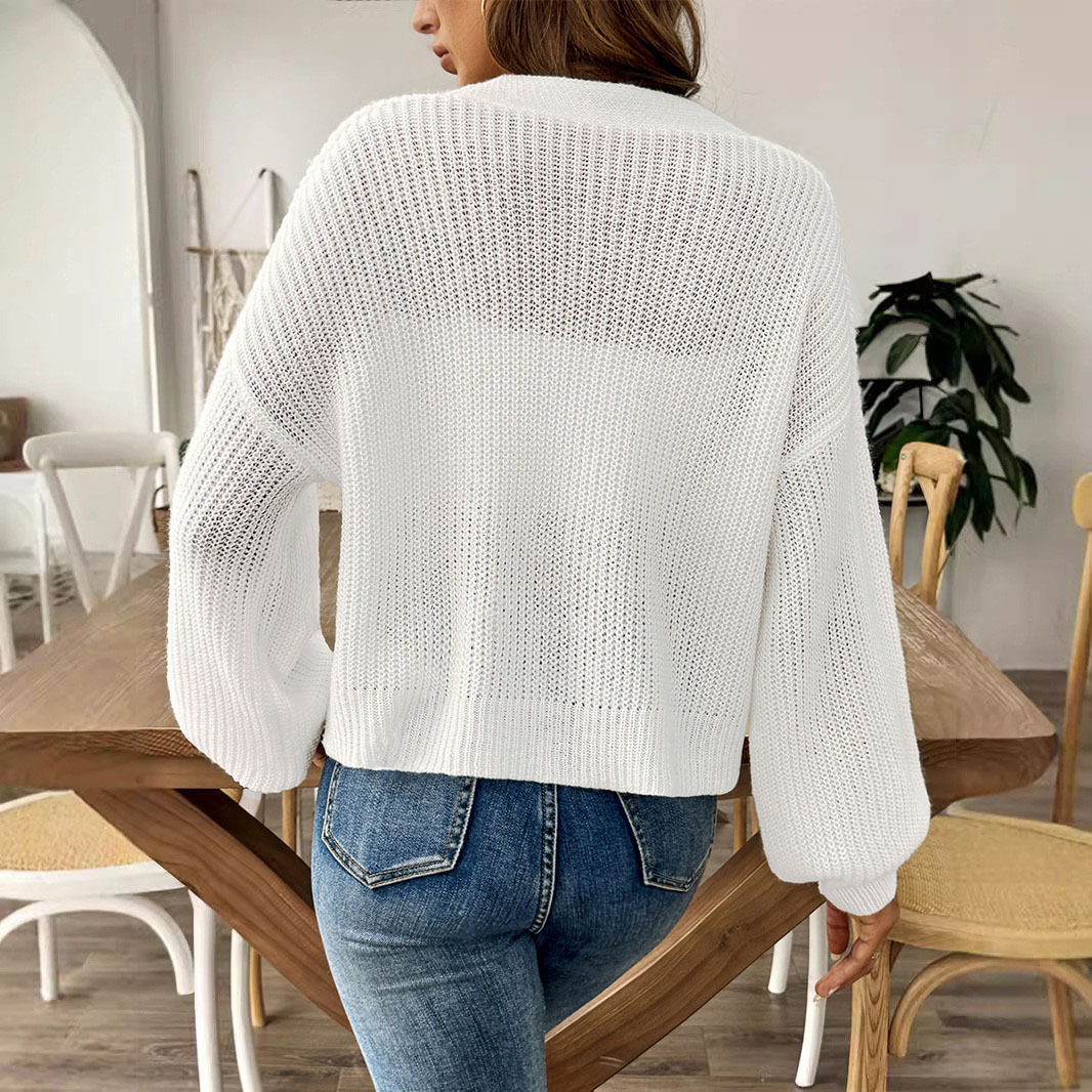 Women's Cropped V-Neck Button Cardigan Sweater