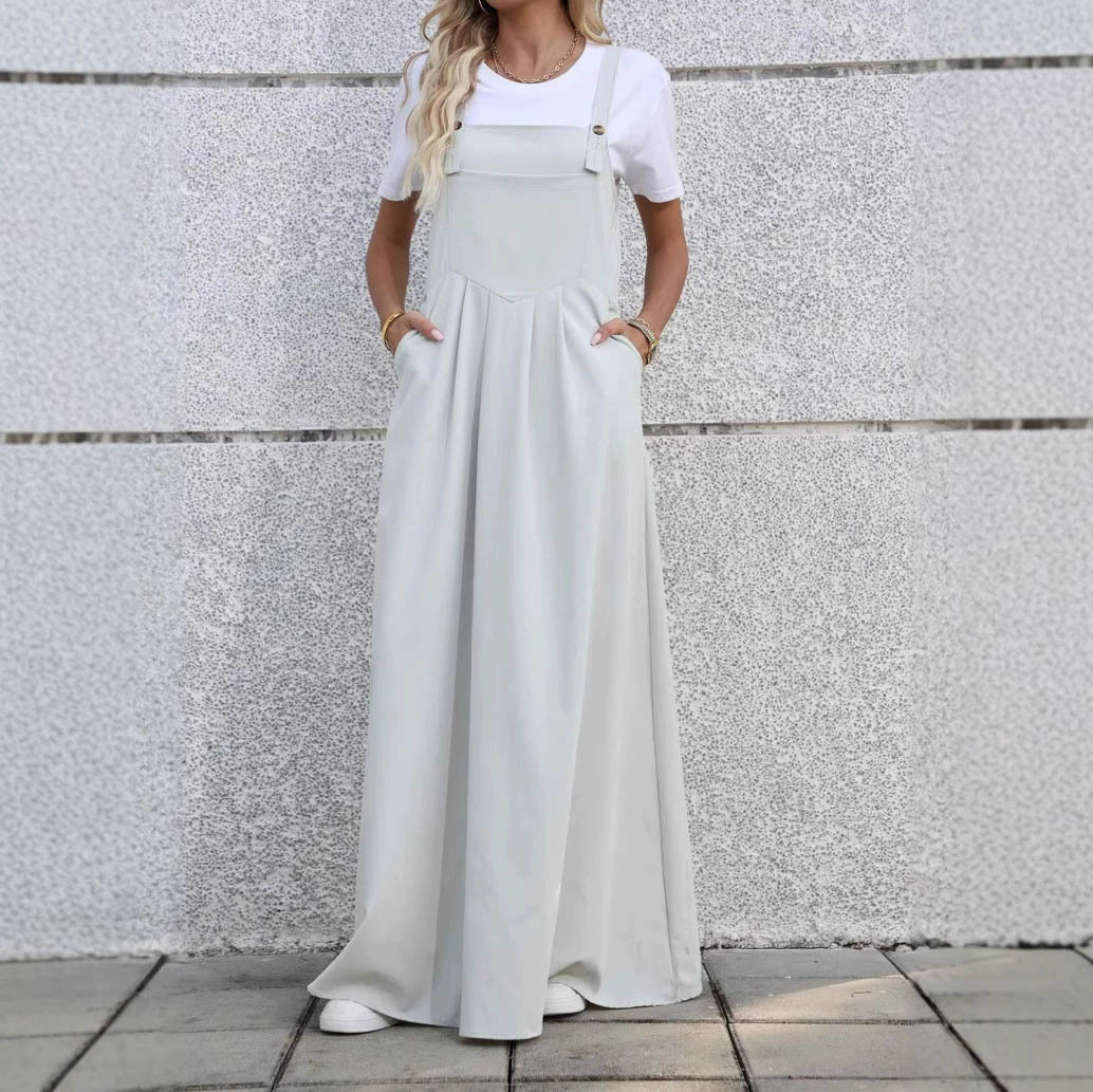 Women's Sleeveless High-Waist Pleated Midi Dress with Pockets