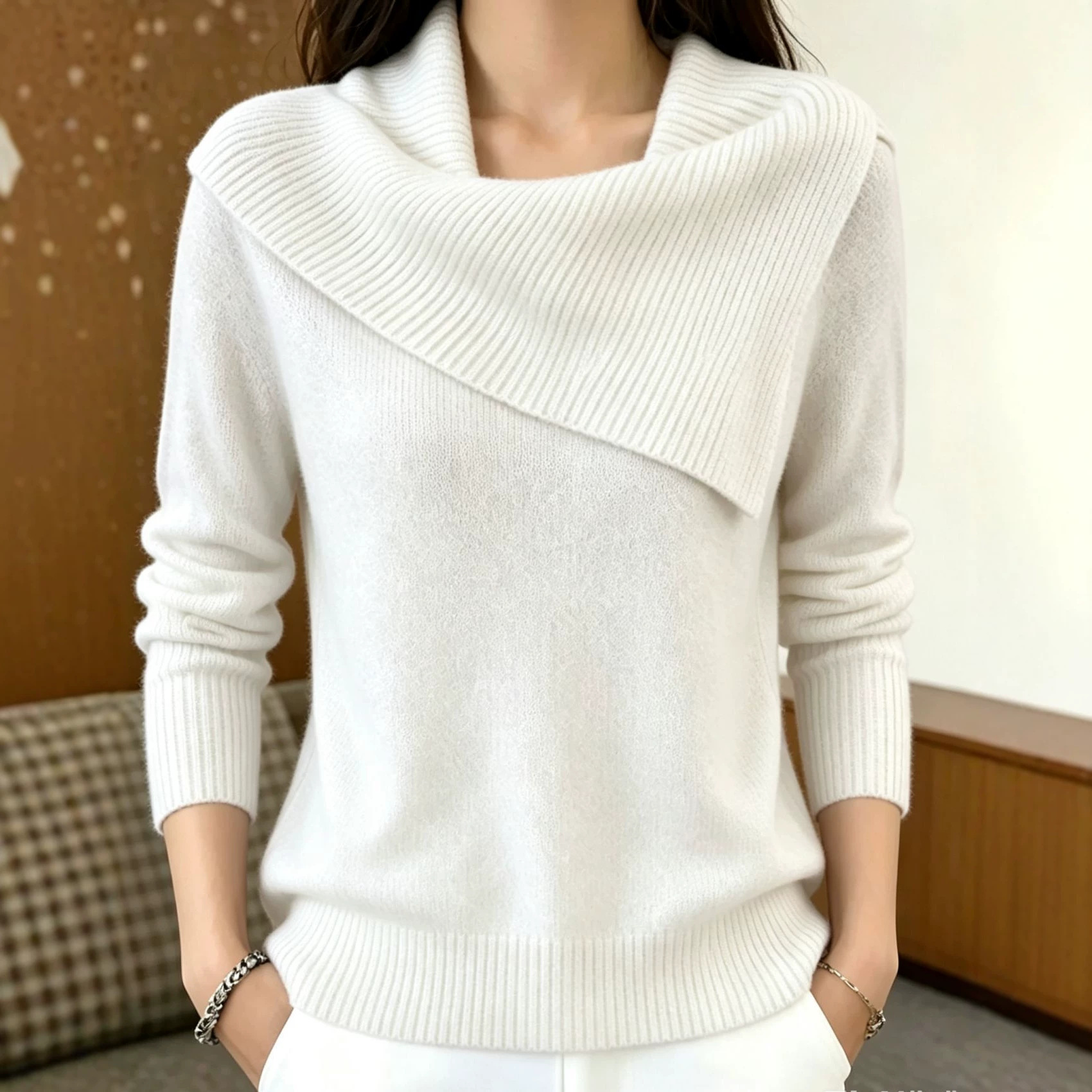 Korean Retro Collared Knit Sweater Slimming Lazy Style