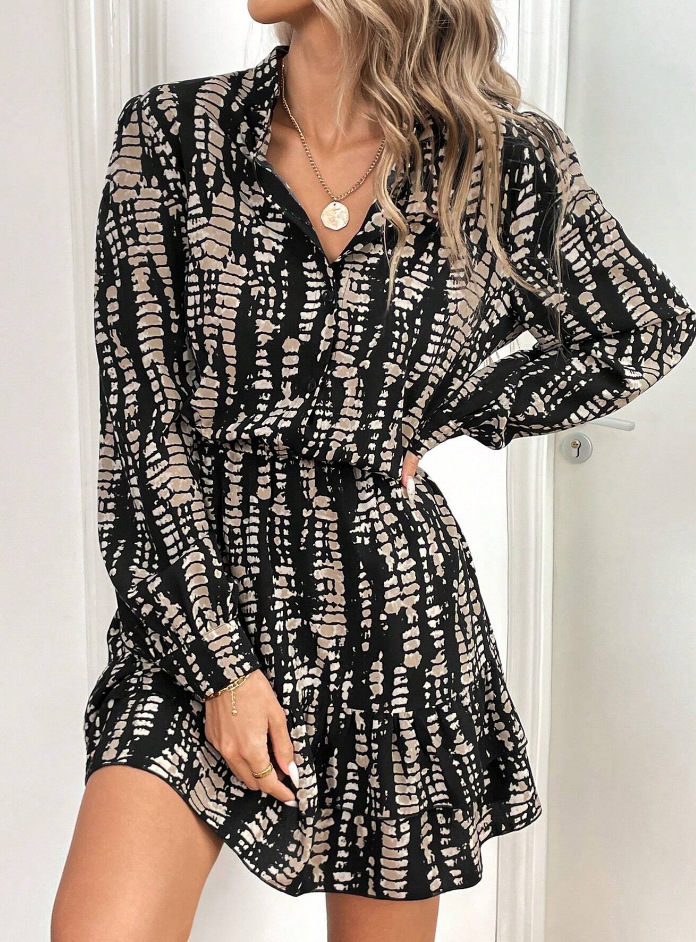 Women's Slim Fit Long Sleeve V-Neck Ruffle Dress
