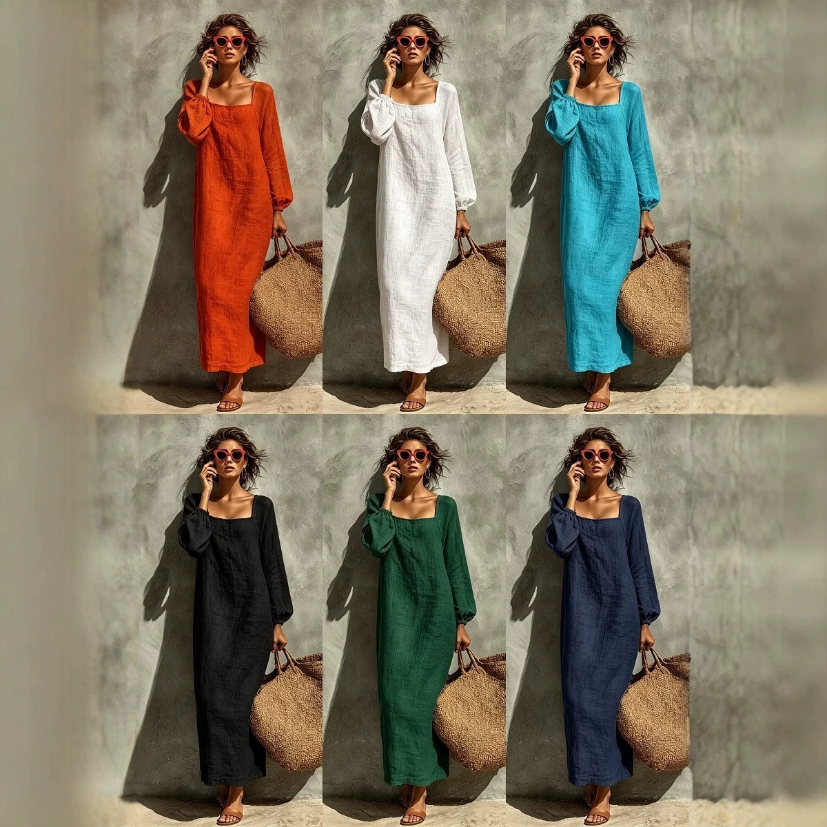 Women's Solid Color French Vintage Lazy Style Long Dress