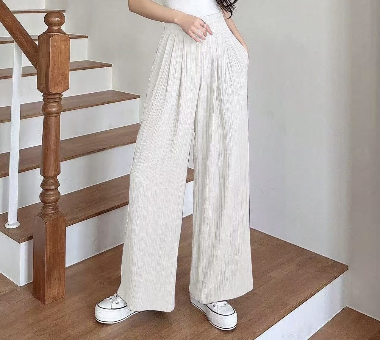 High-Waist Pleated Wide-Leg Ice Silk Pants