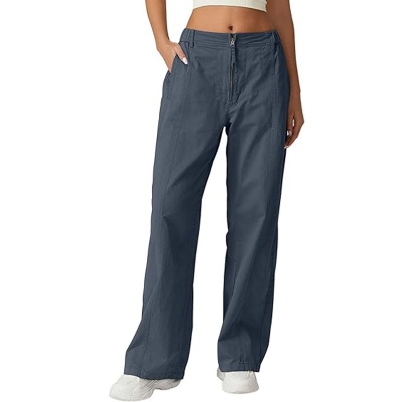 High-Waist Straight-Leg Cotton Pants with Pockets