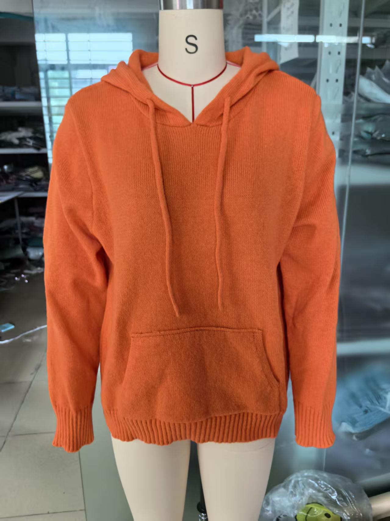 Women's Knit Hooded Pullover Sweater with Pockets Solid Color Casual