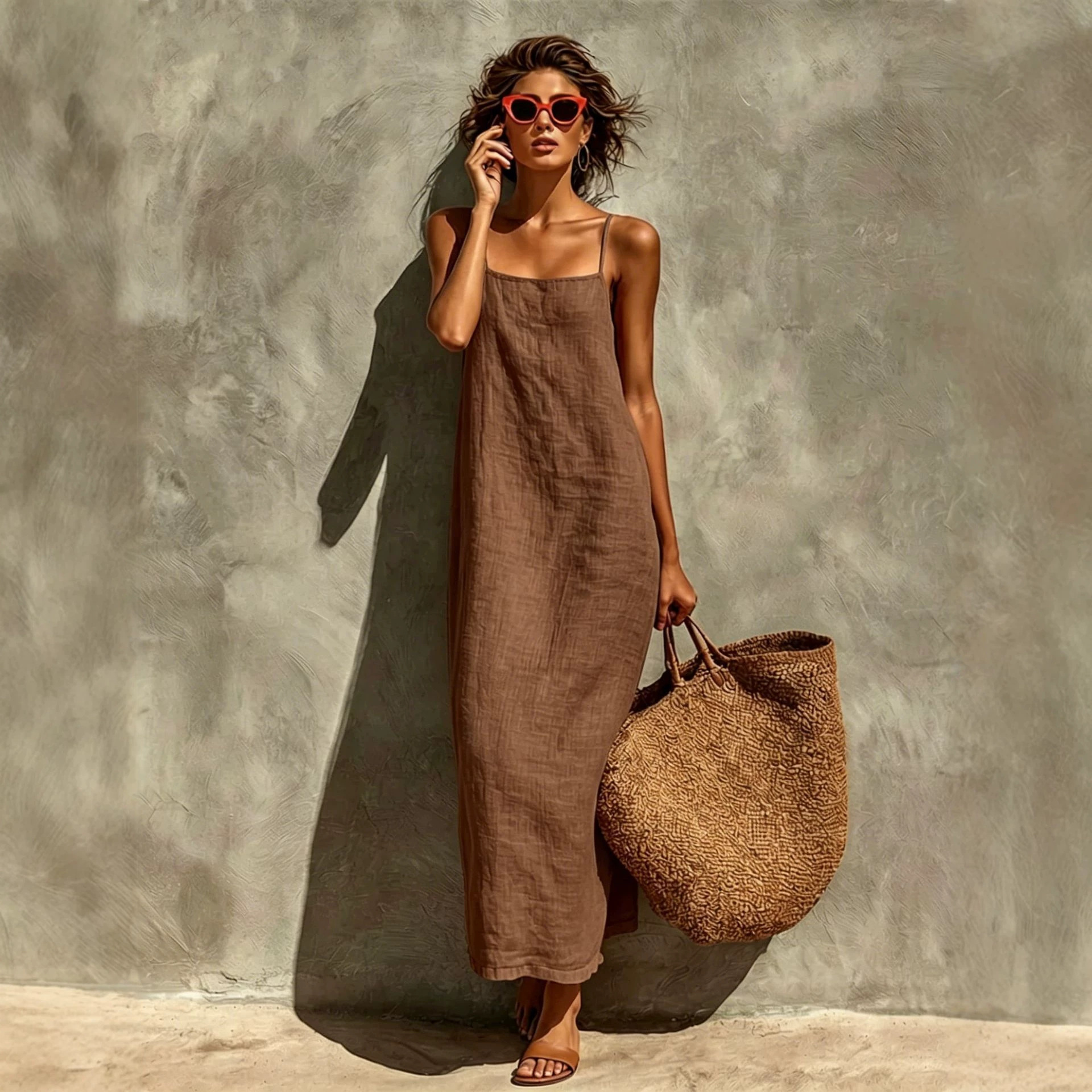 Adjustable Strap Square Neck Boho Vacation Dress