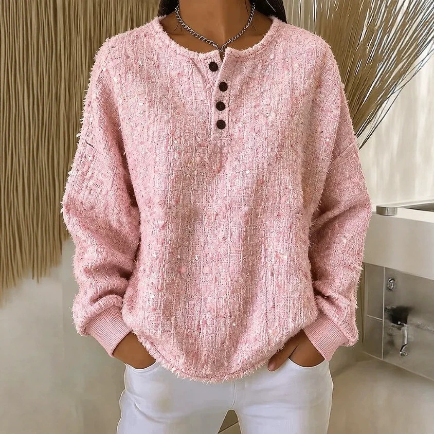 Women's Casual Loose Button Pullover Hoodie Top