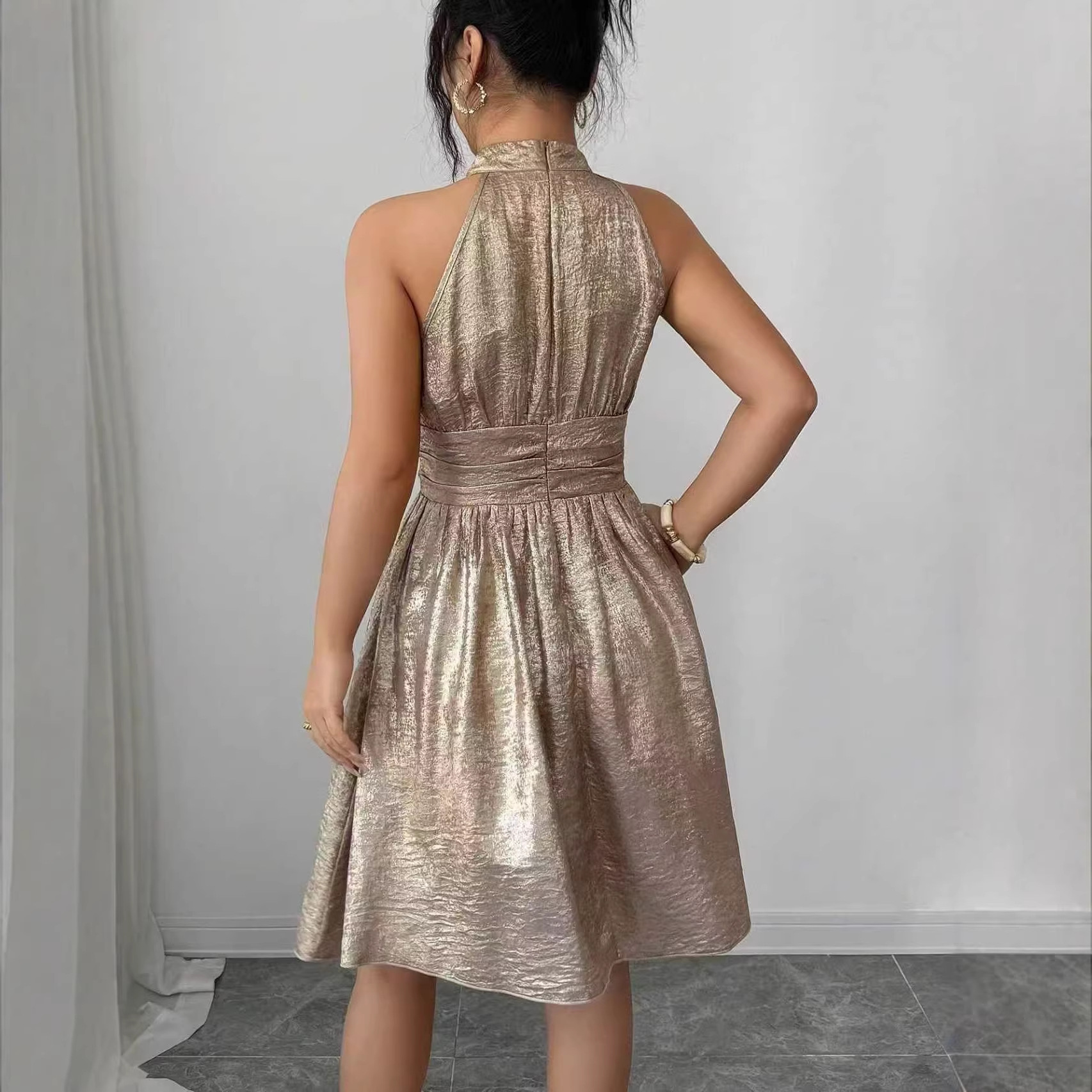 Women's Halter Neck Shiny Bodycon Cutout Party Dress
