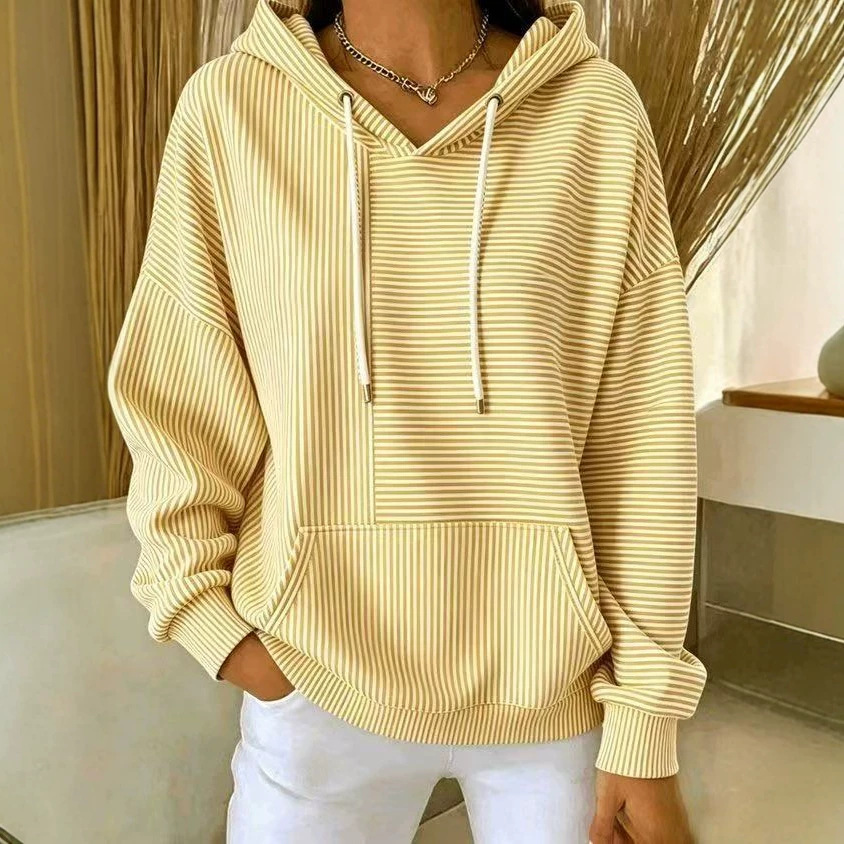 Women's Striped Line Print Casual Hoodie