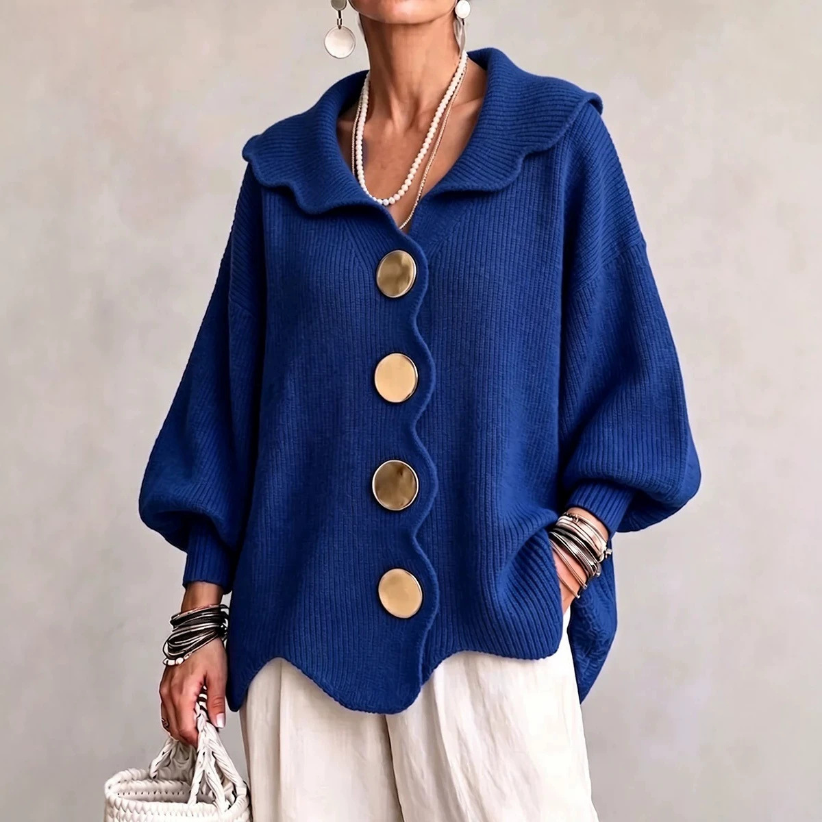 Women's V-Neck Long Sleeve Knit Sweater Top